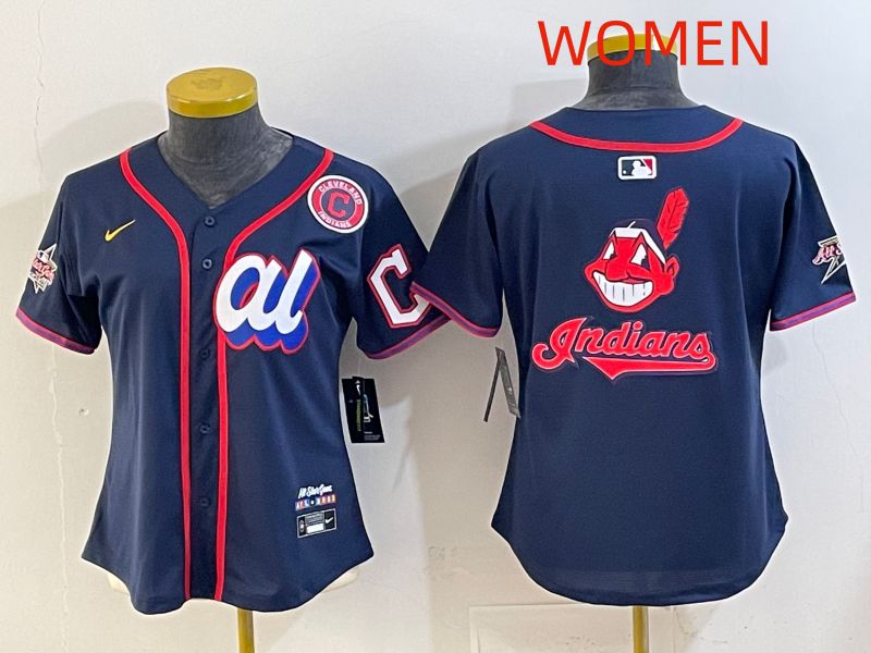 Women 2025 Cleveland Indians Blank Drak Blue All star Nike MLB Jersey style 04->women mlb jersey->Women Jersey